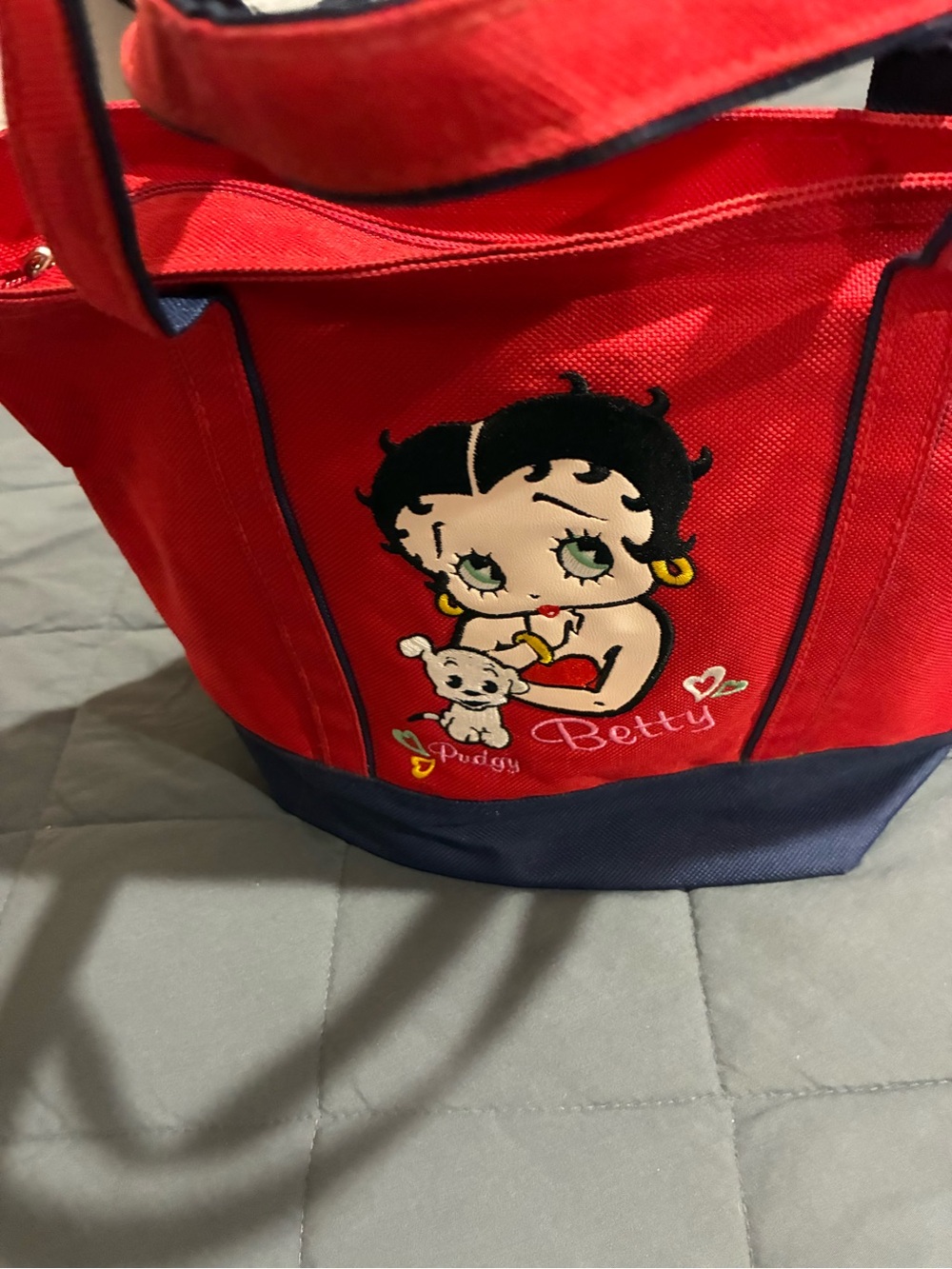 Betty Boop Red Canvas Tote with Navy Base Trim